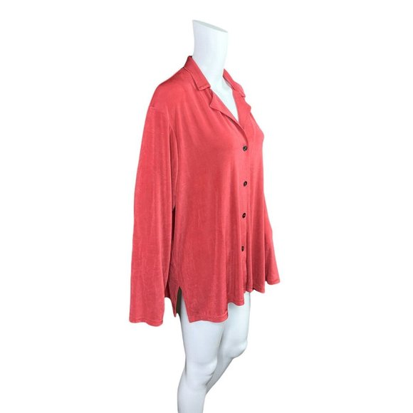 Coldwater Creek 3X Orange Acetate Slinky Button Up Back Long Sleeve Top - Picture 3 of 8